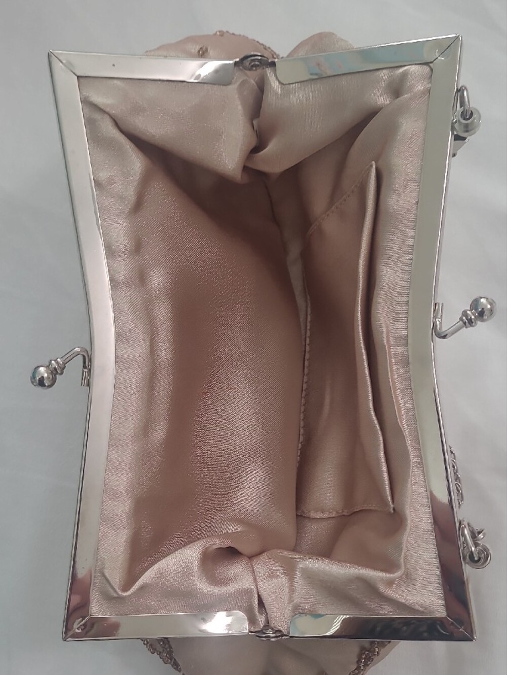 Beaded Floral Evening Clutch in Taupe With Gold Beading - Picture 3 of 6